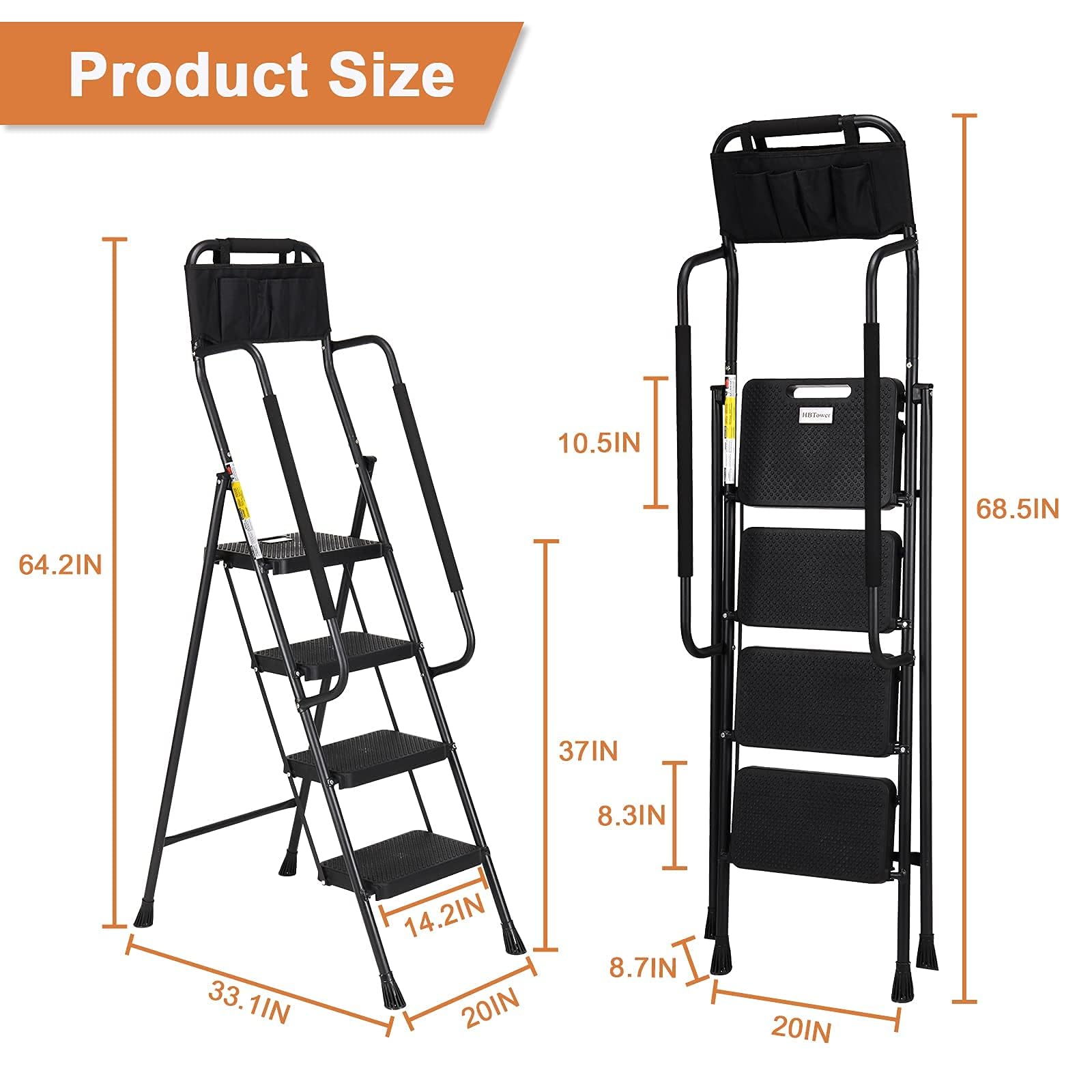 4 Step z Handrails drabina, 330 lb składany Stool
