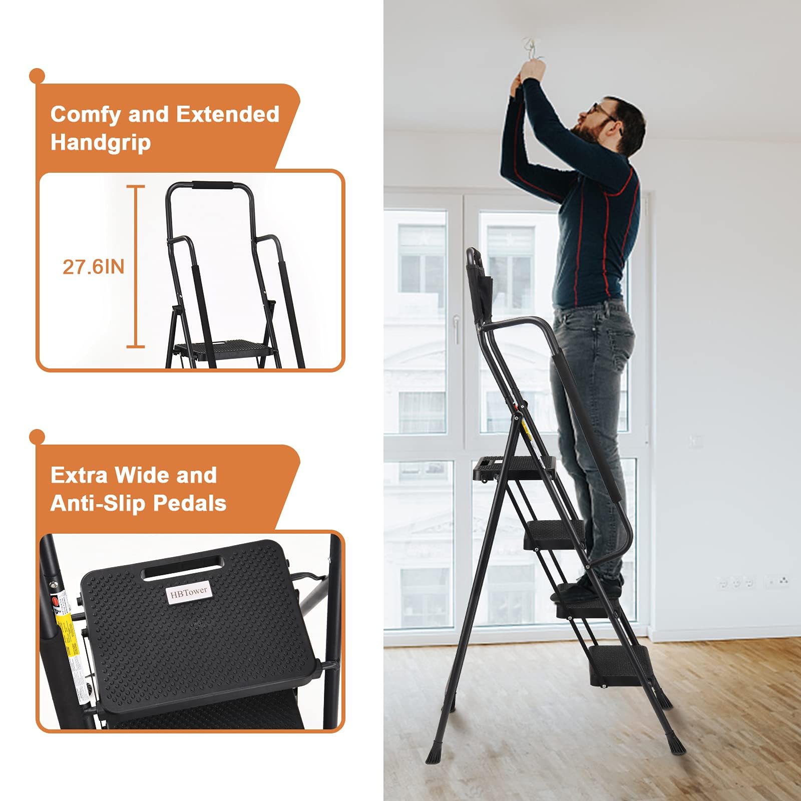 4 Step z Handrails drabina, 330 lb składany Stool