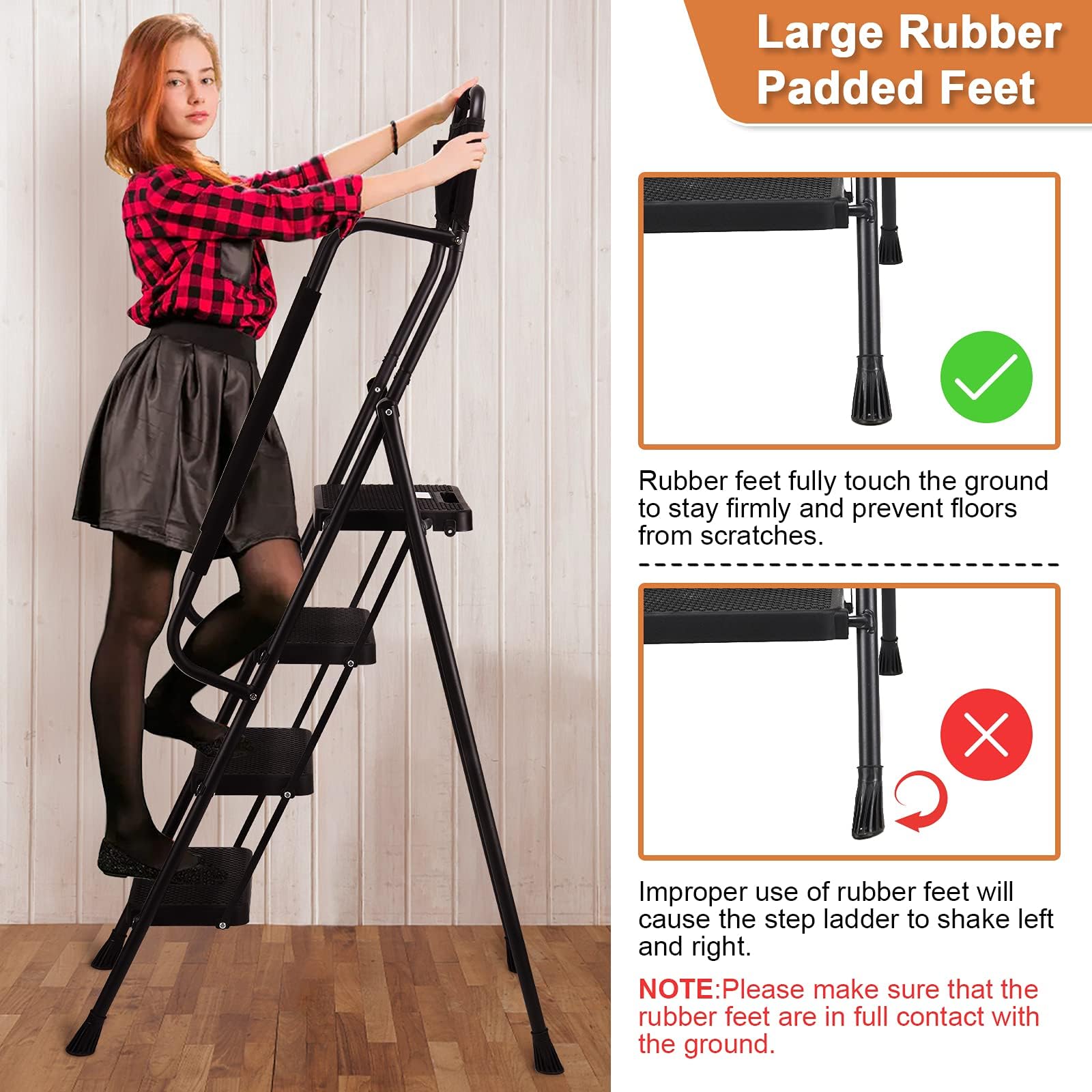 4 Step z Handrails drabina, 330 lb składany Stool
