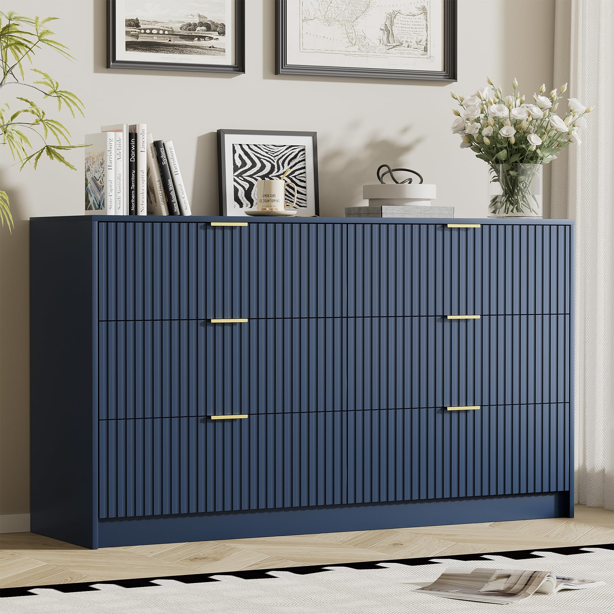 Navy niebieski nowoczesny Dresser z 6 szuflady