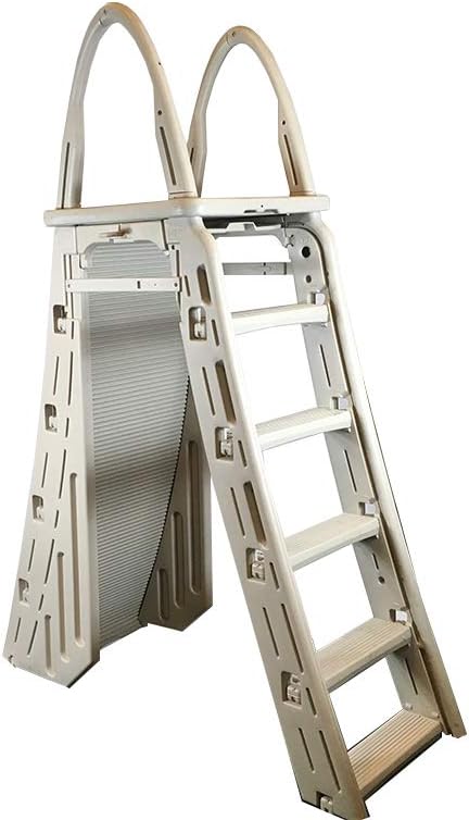 1787483011_UI1s5nu4 Ladder - Plastics 7200 Roll Guard 48 to 56 Adjustable a Frame Safety - Designed for Above Ground Outdoor Patio Swimming Pool Platform Ladder with Step
