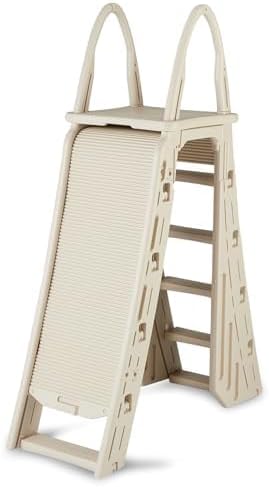1787483014_cMwUCxLx Ladder - Plastics 7200 Roll Guard 48 to 56 Adjustable a Frame Safety - Designed for Above Ground Outdoor Patio Swimming Pool Platform Ladder with Step