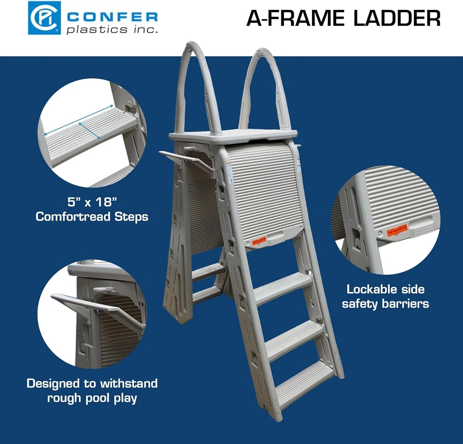 1787483030_CzLLapDt Ladder - Plastics 7200 Roll Guard 48 to 56 Adjustable a Frame Safety - Designed for Above Ground Outdoor Patio Swimming Pool Platform Ladder with Step