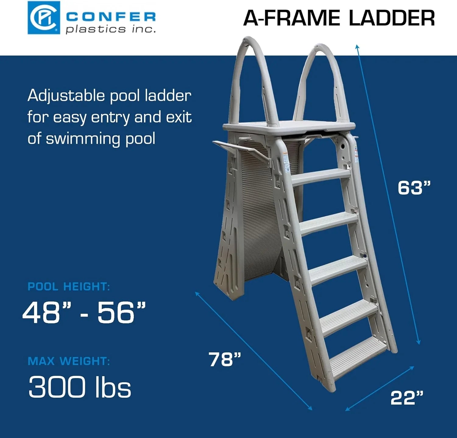1787483034_y5lwUXMB Ladder - Plastics 7200 Roll Guard 48 to 56 Adjustable a Frame Safety - Designed for Above Ground Outdoor Patio Swimming Pool Platform Ladder with Step