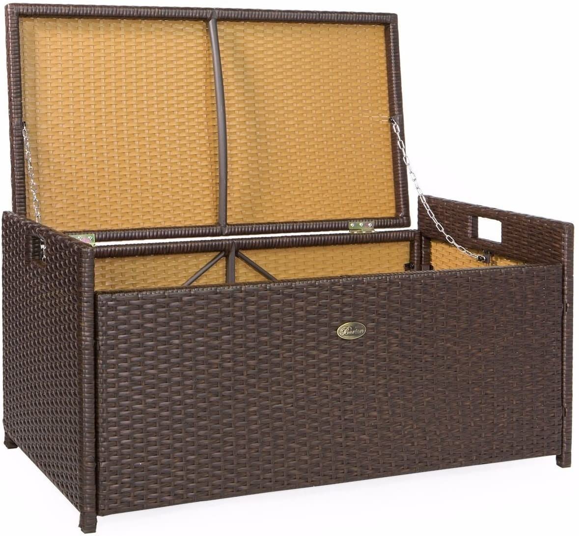 1787486264_bqppswGj Storage Bench - Outdoor, Rattan Style Deck Box Wicker Patio Furniture Water Resistance W/seat Cushion - 60-Gallon, Brown