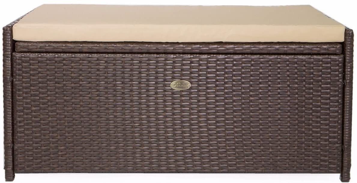 1787486268_kFzxOV8D Storage Bench - Outdoor, Rattan Style Deck Box Wicker Patio Furniture Water Resistance W/seat Cushion - 60-Gallon, Brown