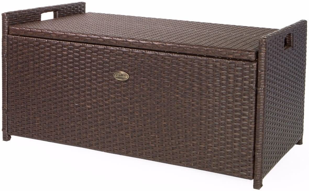 1787486272_dTuU46hx Storage Bench - Outdoor, Rattan Style Deck Box Wicker Patio Furniture Water Resistance W/seat Cushion - 60-Gallon, Brown