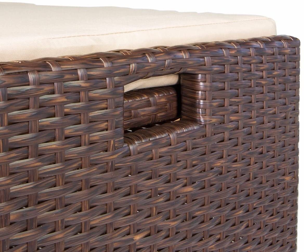 1787486279_V7v6d2bS Storage Bench - Outdoor, Rattan Style Deck Box Wicker Patio Furniture Water Resistance W/seat Cushion - 60-Gallon, Brown