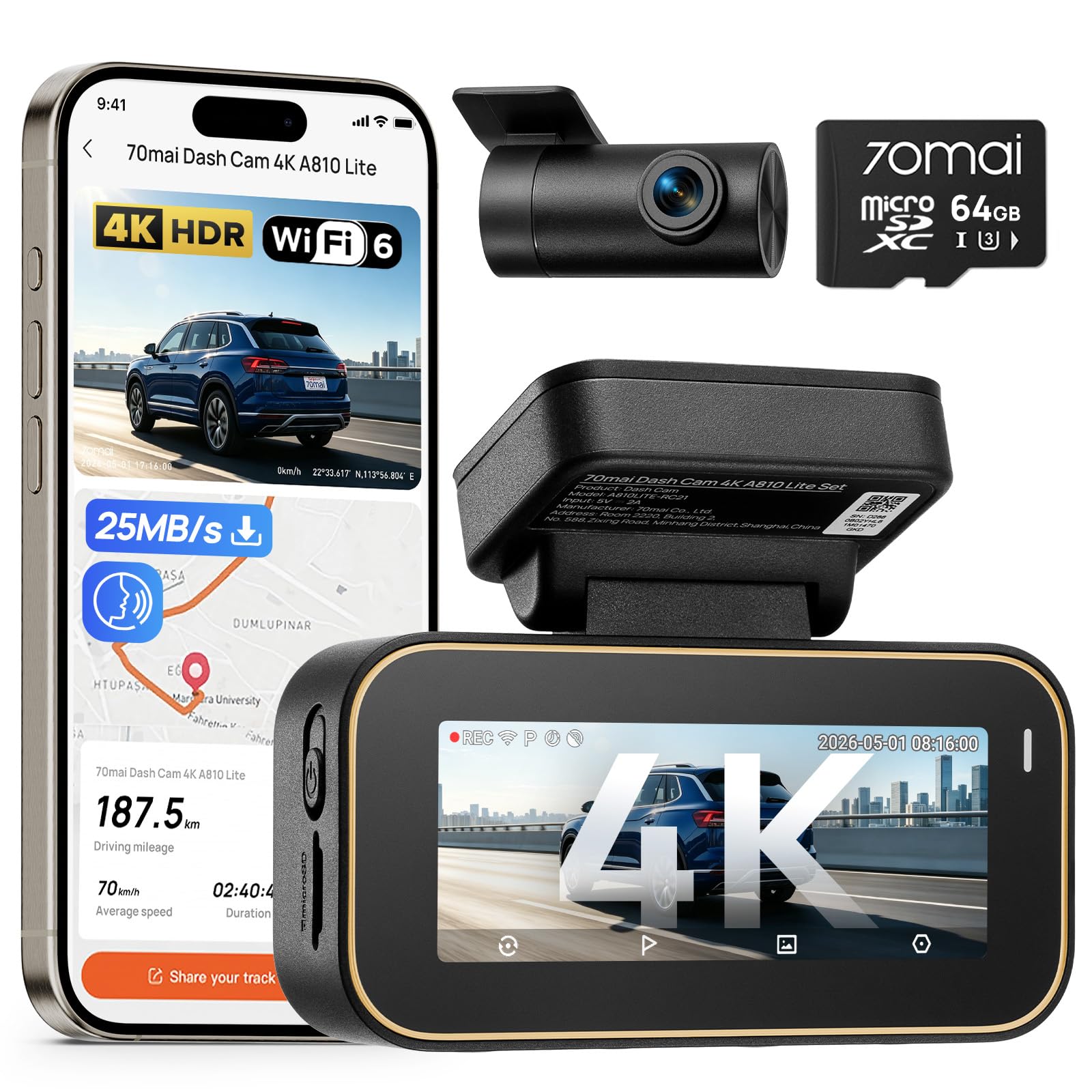1787494023_yBZ2Zw86 Dash kamera, A810 Lite 4K, Front i Rear z Wi-Fi 6