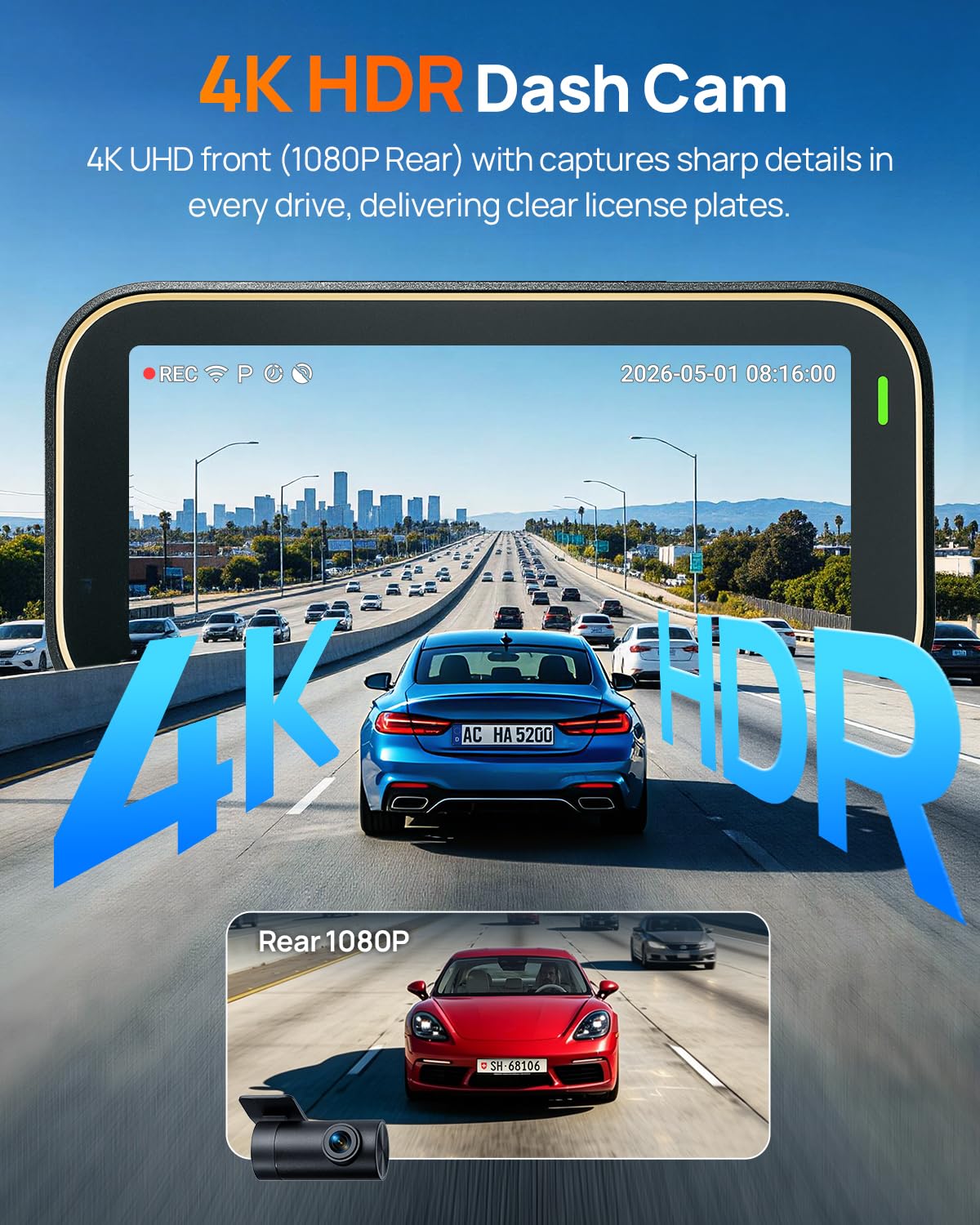 Dash kamera, A810 Lite 4K, Front i Rear z Wi-Fi 6