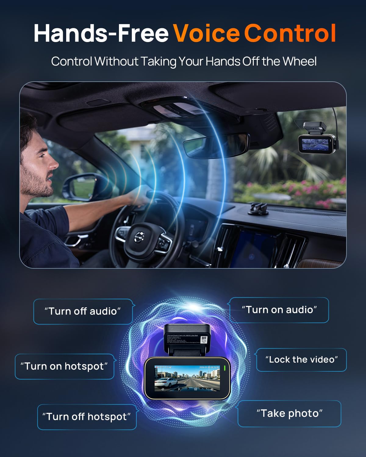 Dash kamera, A810 Lite 4K, Front i Rear z Wi-Fi 6