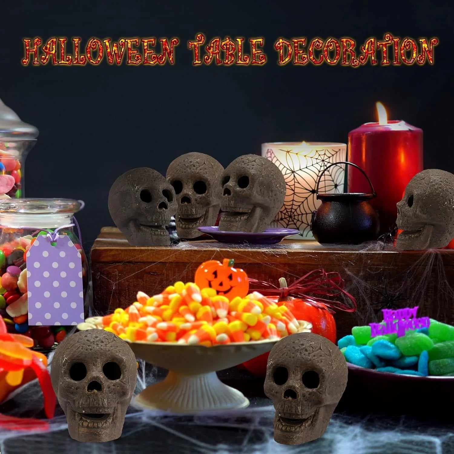 Palenisko ogrodowe, 48-pakiet, Skulls, Halloween Skull Stone Decorations