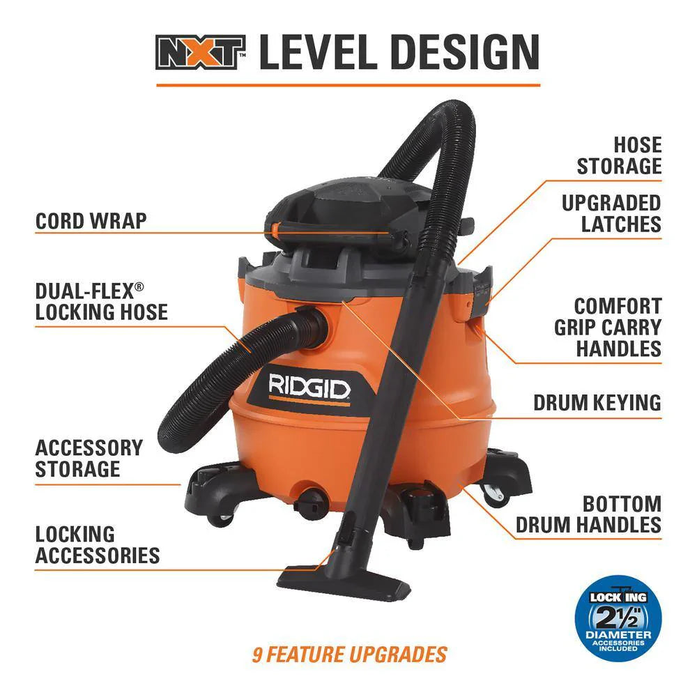 Vacuum - 16 Gallon 6.5 Peak HP NXT WetDry Shop - Featuring Detachable Blower Filter Locking Hose and Accessories HD1600