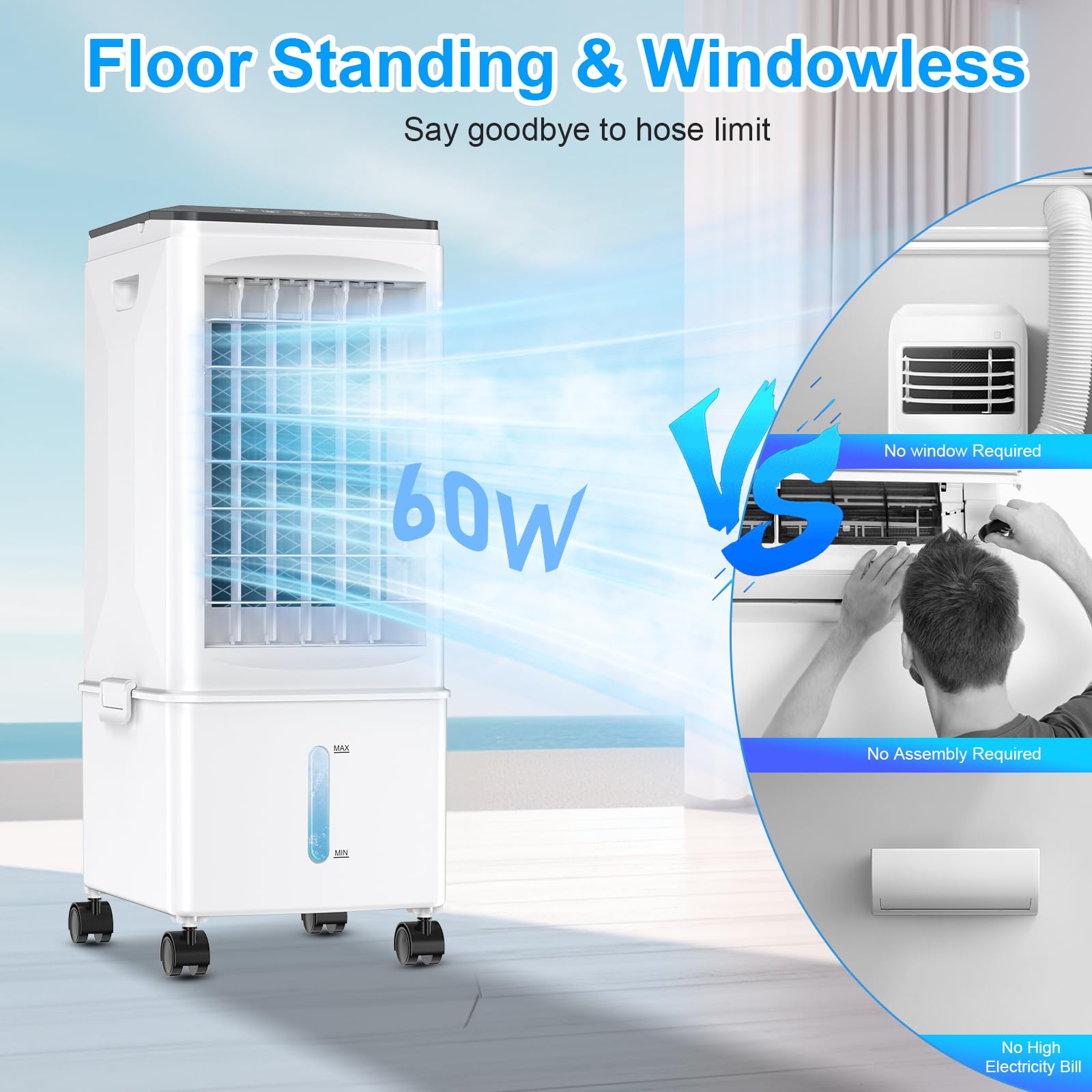 3-IN-1 przenośny AC Unit w/2.6 Gal zbiornik, do 24H Cooling