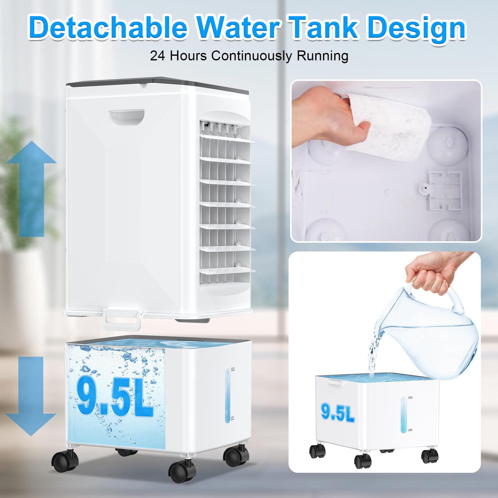 3-IN-1 przenośny AC Unit w/2.6 Gal zbiornik, do 24H Cooling