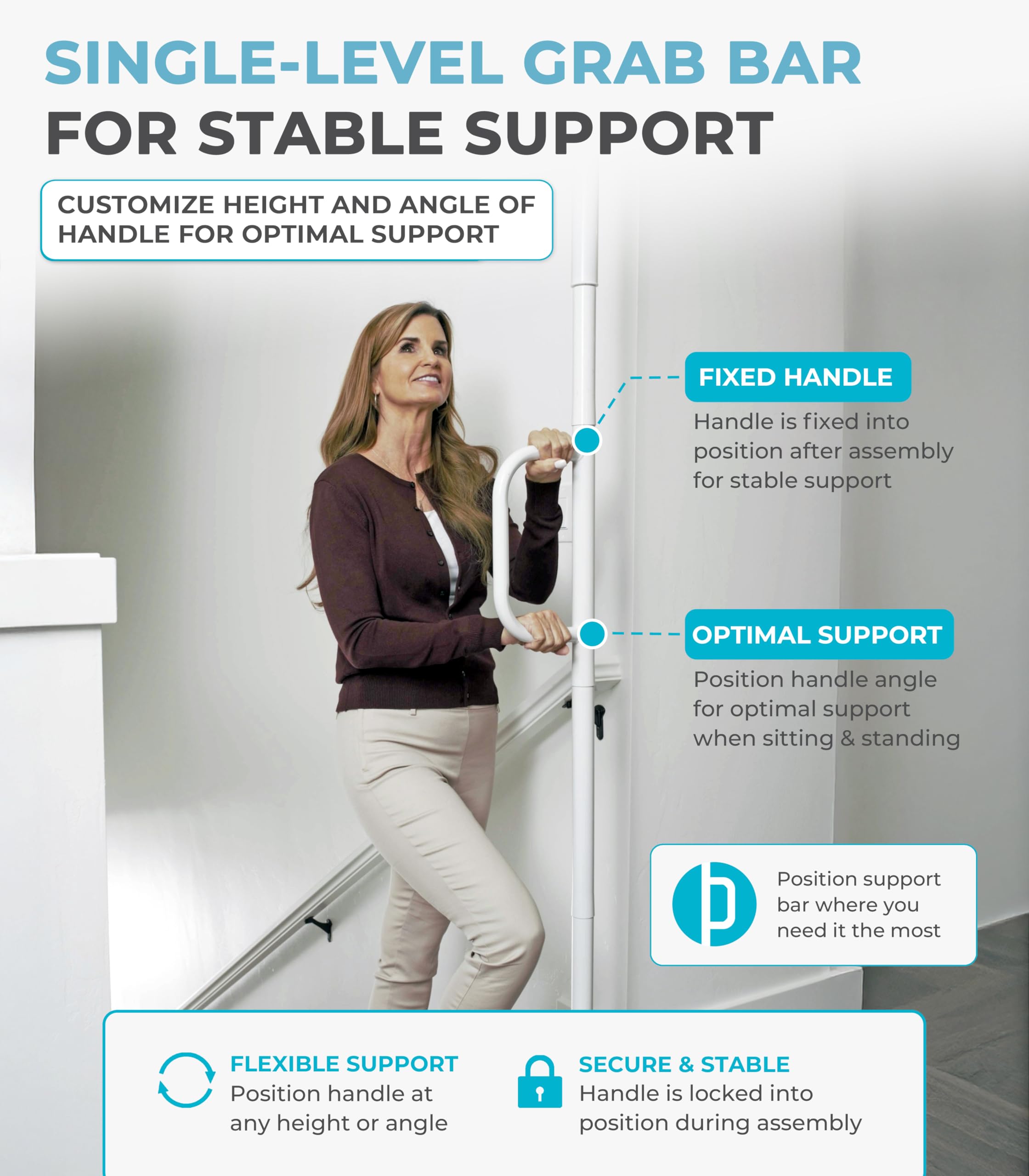 Pojedynczy uchwyt podłoga to Ceiling Grab Bar do Seniors