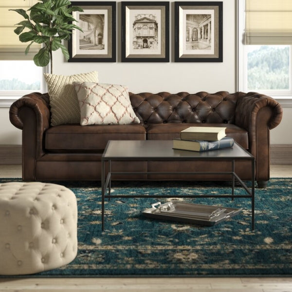 84-cali Genuine skora Rolled Arm Chesterfield sofa