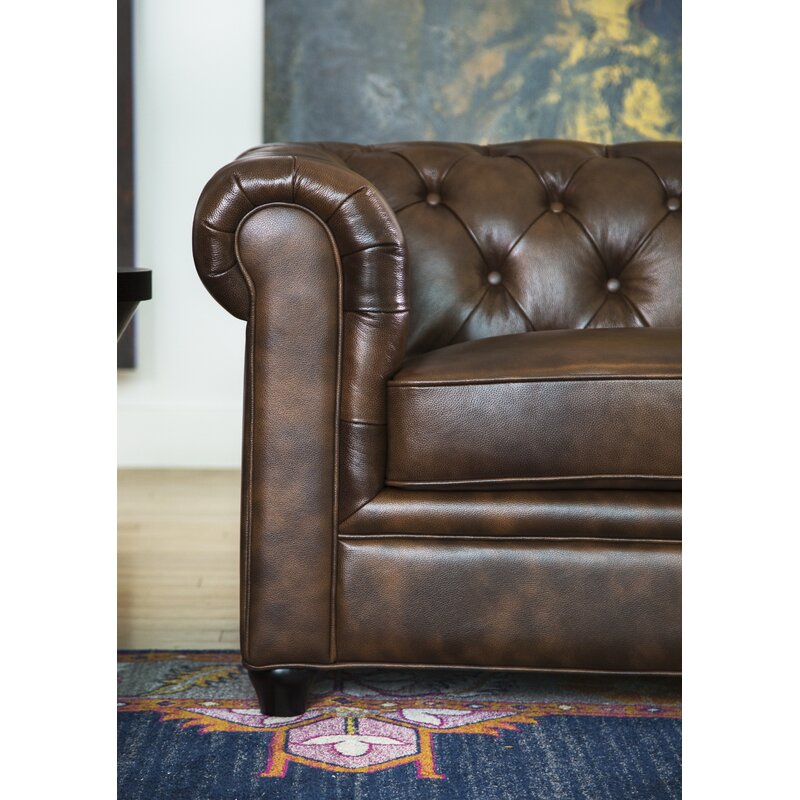 84-cali Genuine skora Rolled Arm Chesterfield sofa