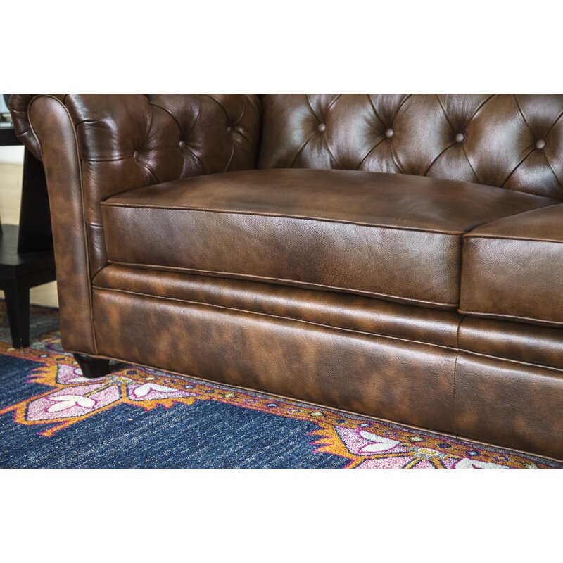 84-cali Genuine skora Rolled Arm Chesterfield sofa