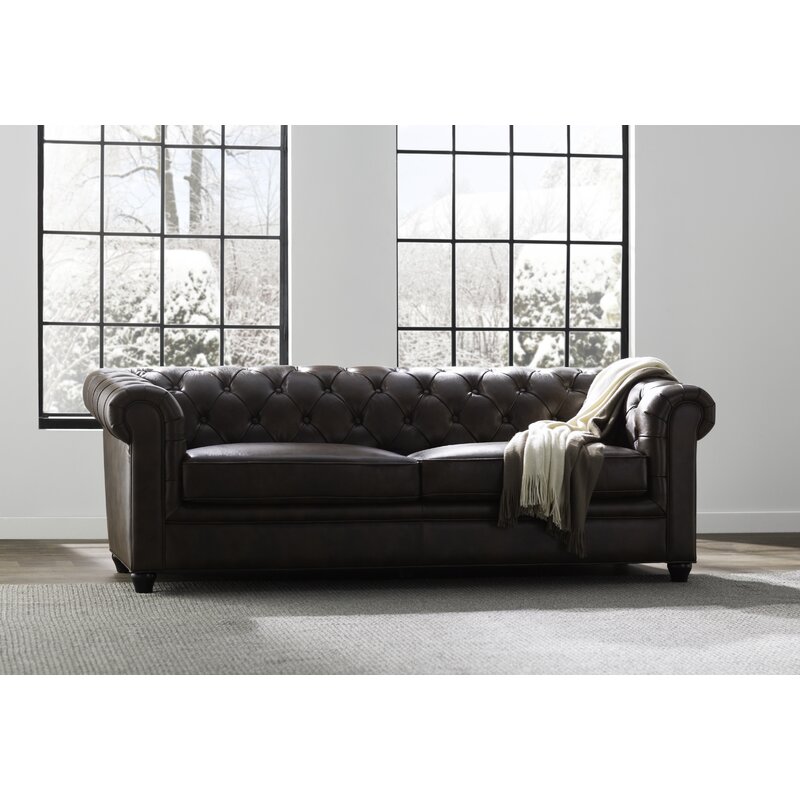 84-cali Genuine skora Rolled Arm Chesterfield sofa