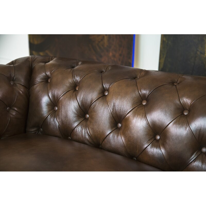 84-cali Genuine skora Rolled Arm Chesterfield sofa