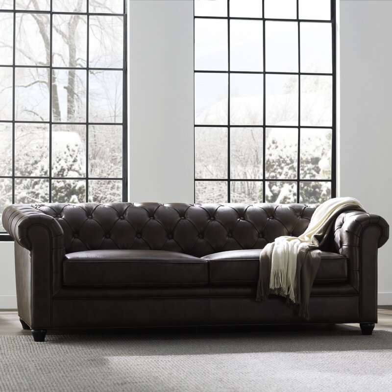 84-cali Genuine skora Rolled Arm Chesterfield sofa