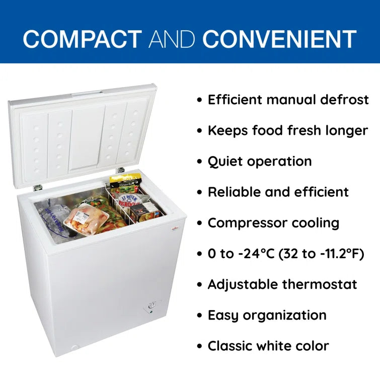 Chest zamrażarka, kompaktowy, 5.0 Cu ft (142L) biały, reczny Defrost