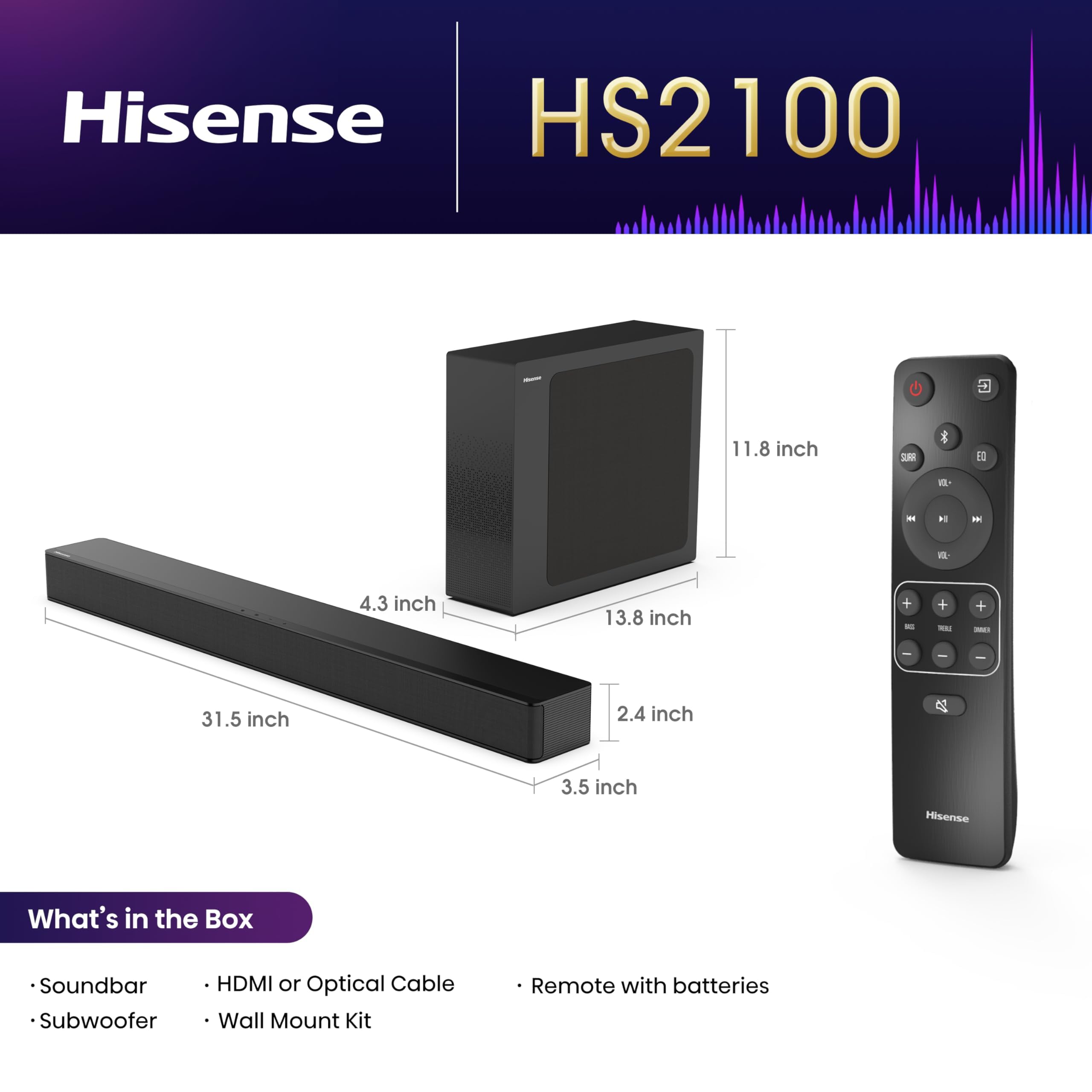 HS2100 Soundbar z bezprzewodowy Subwoofer i HDMI Arc