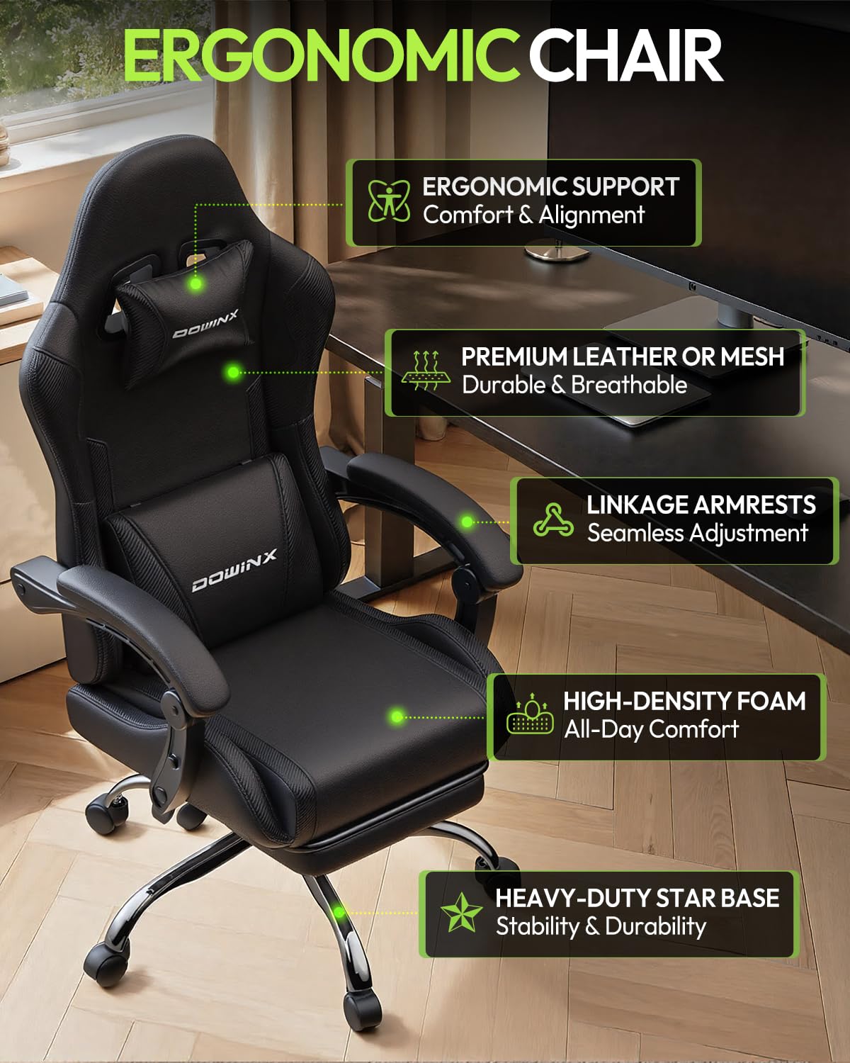 Ergonomiczny fotel gamingowy z Footrest i Massage