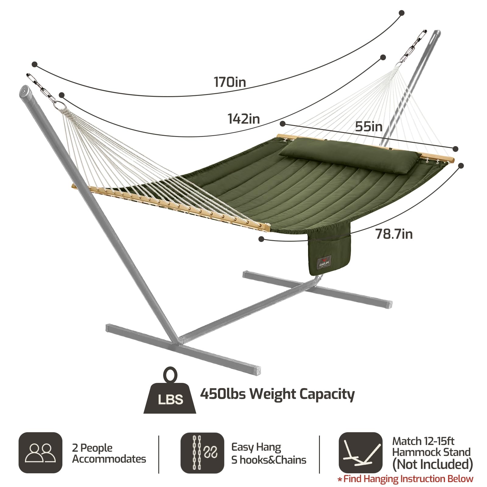 1787522514_3vfFFmRf Podwójny Quilted tkanina Hammock do 2 z 450 lb pojemność