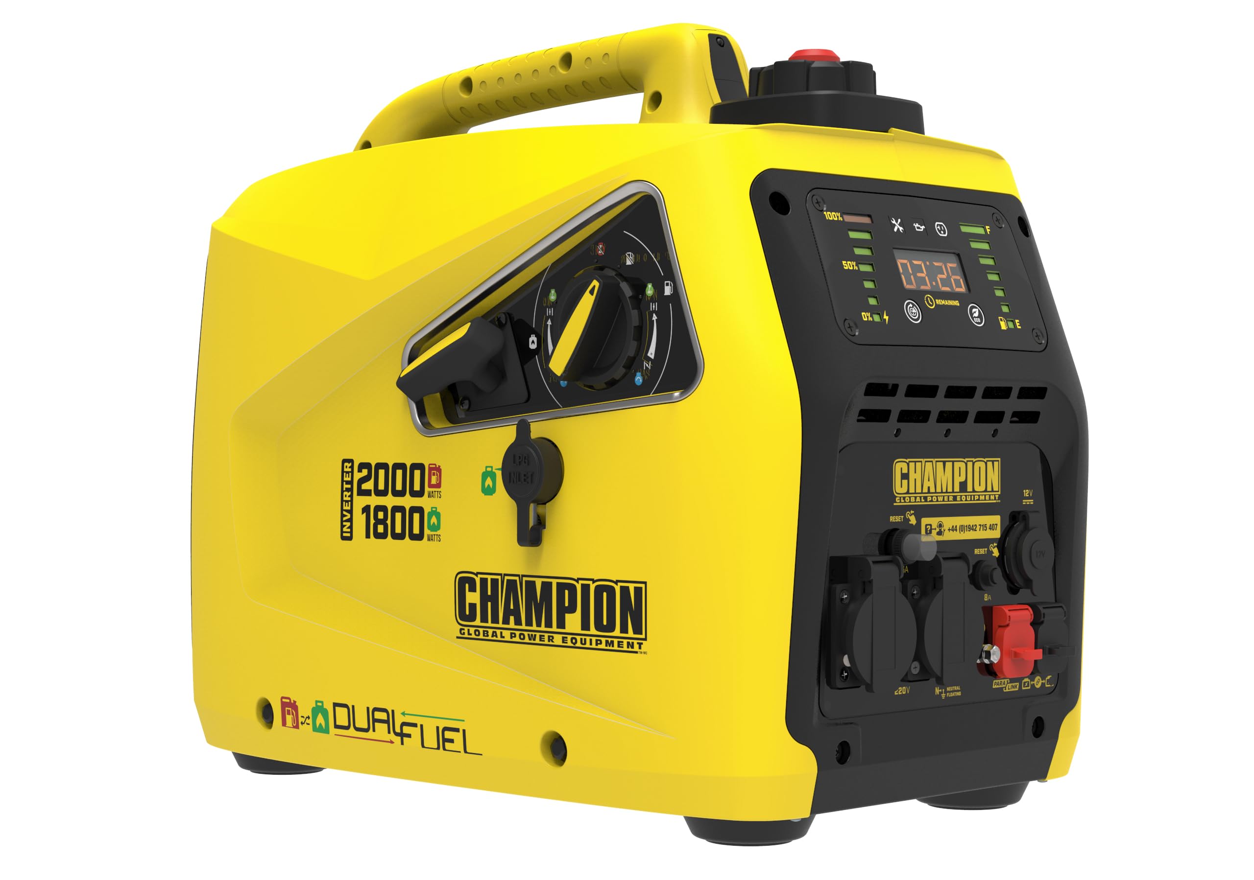 Generator - Petrol + Gas Power, (2000 Watt - Power Inverter, Generator with LED Display, Dual Fuel, Extremely Quiet)
