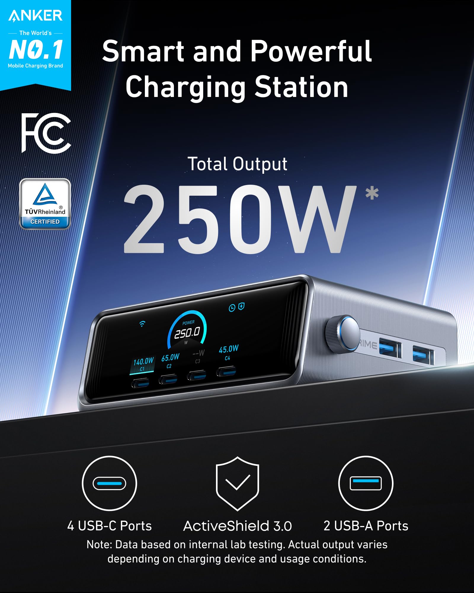 Ładowanie stacja, Prime, 250W 6-Port Gan USB C ładowarka