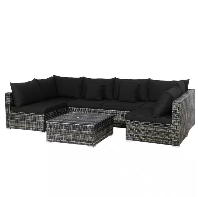 1787527434_Ae7HOgDO 7-elementowy Wicker tarasowy Conversation zestaw z czarny Cushions