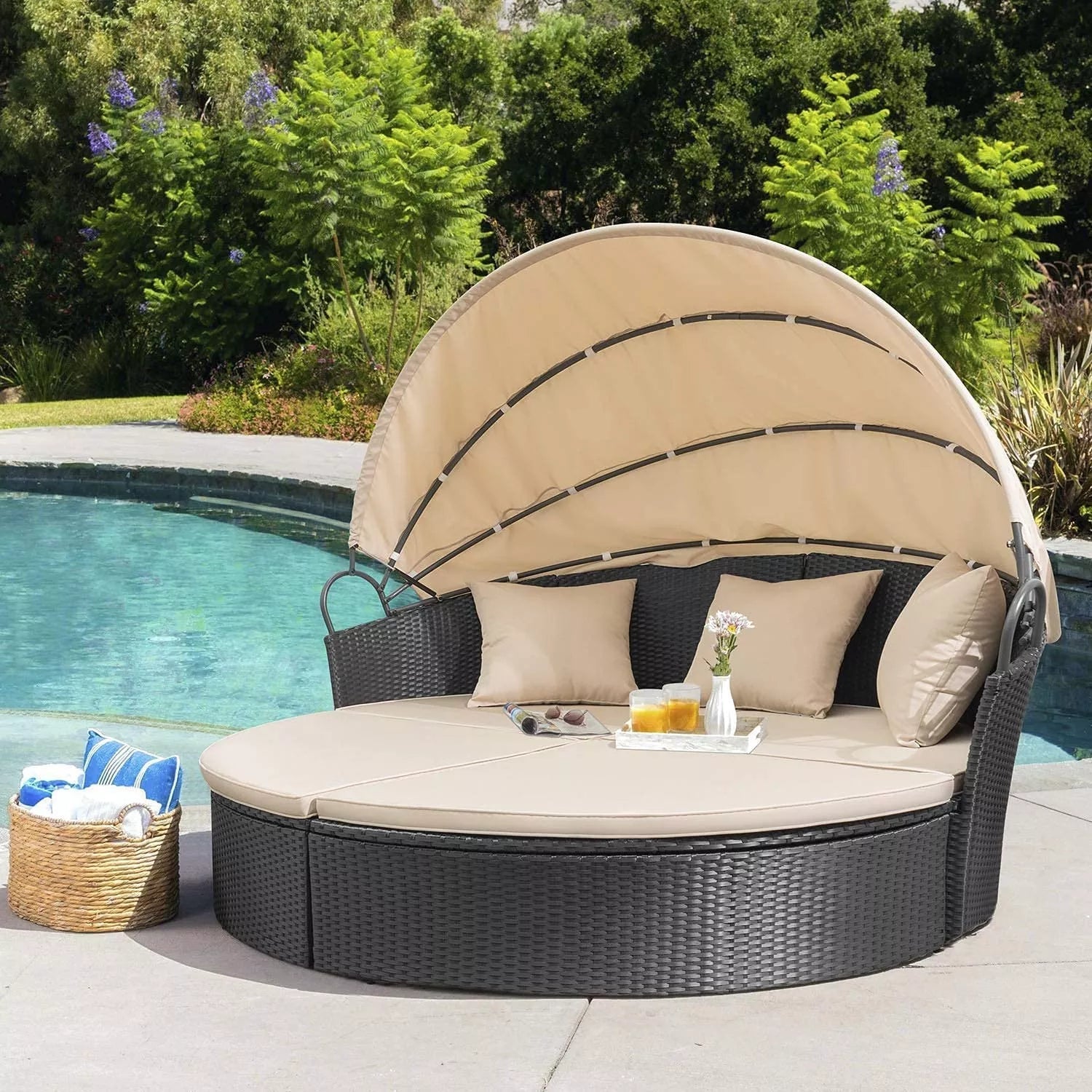 66-cali szeroki zewnętrzny Wicker tarasowy Daybed z Cushions
