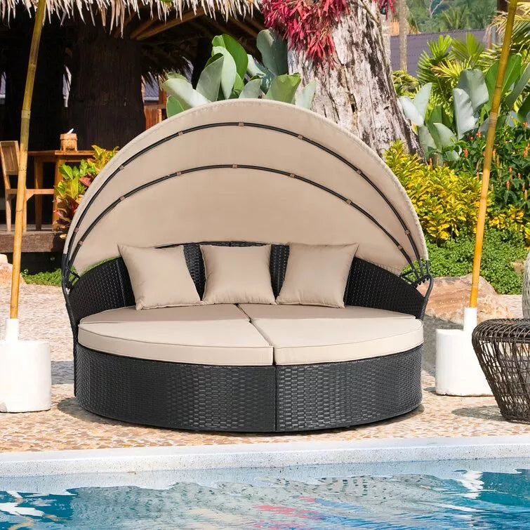 66-cali szeroki zewnętrzny Wicker tarasowy Daybed z Cushions