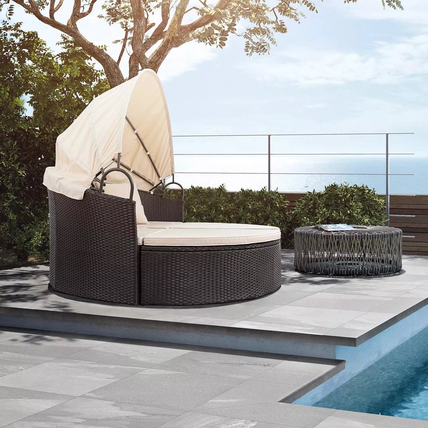 66-cali szeroki zewnętrzny Wicker tarasowy Daybed z Cushions