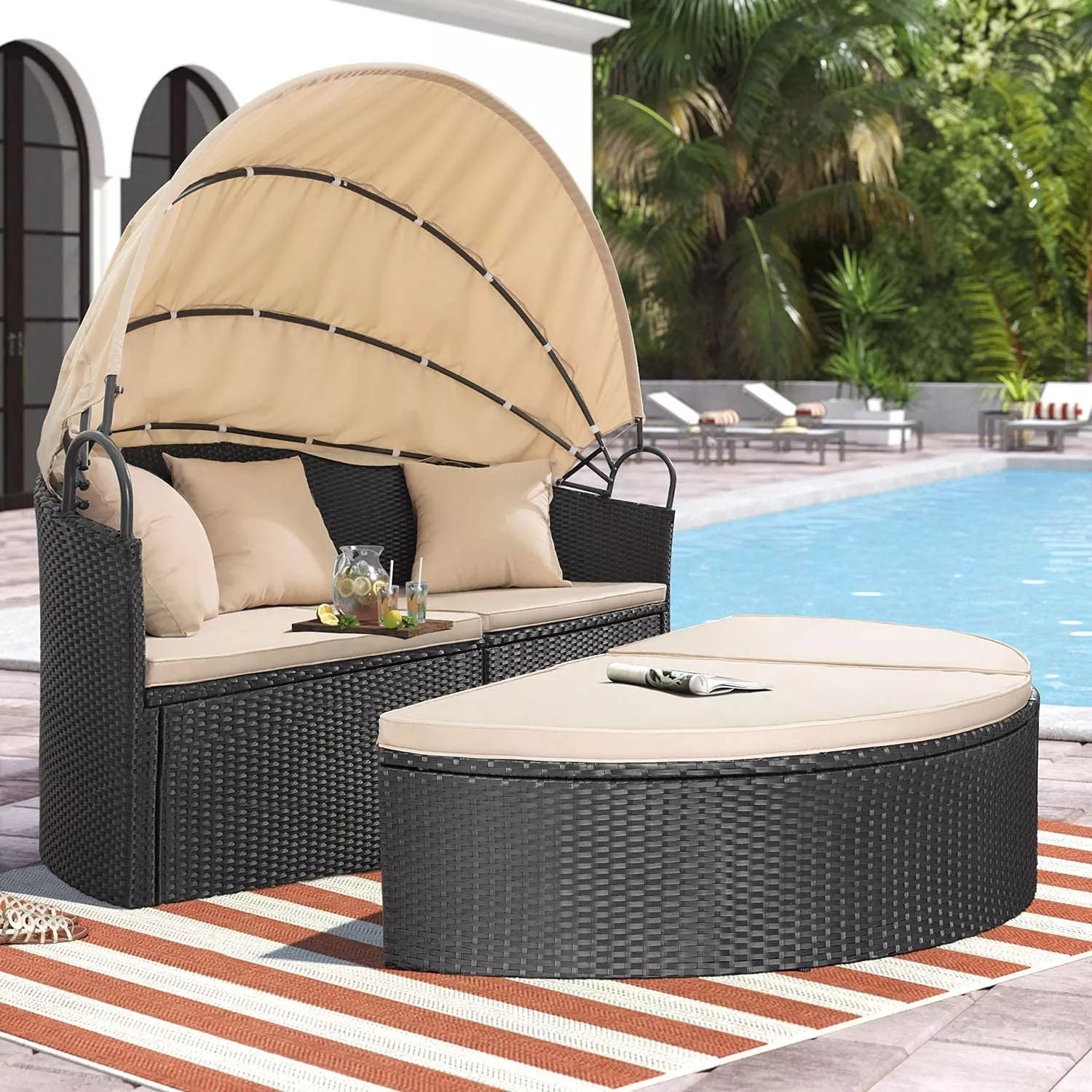 66-cali szeroki zewnętrzny Wicker tarasowy Daybed z Cushions