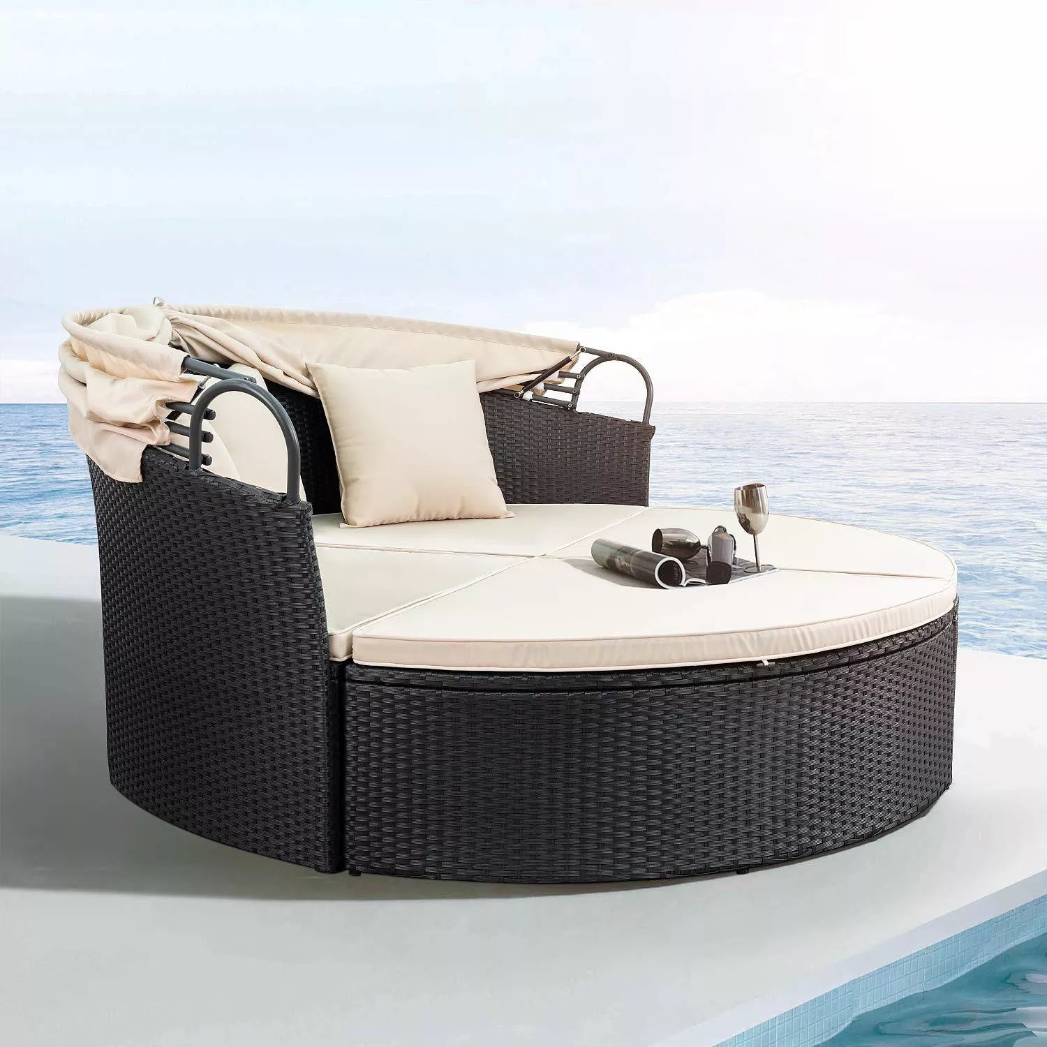 66-cali szeroki zewnętrzny Wicker tarasowy Daybed z Cushions