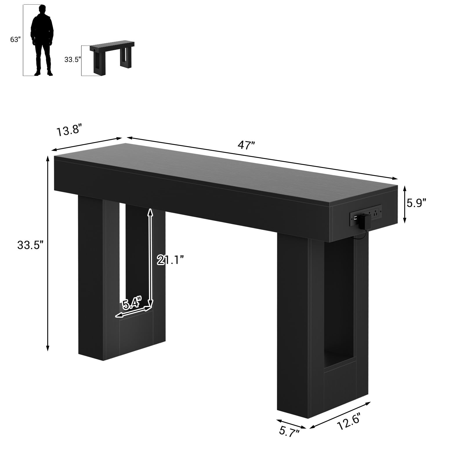 47 Narrow Entryway stol z Socket i Sensor światło