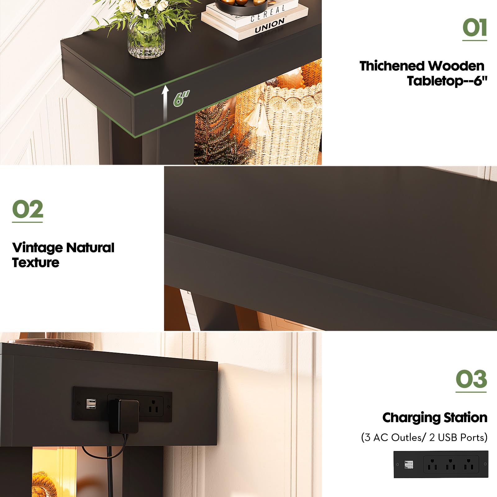 47 Narrow Entryway stol z Socket i Sensor światło