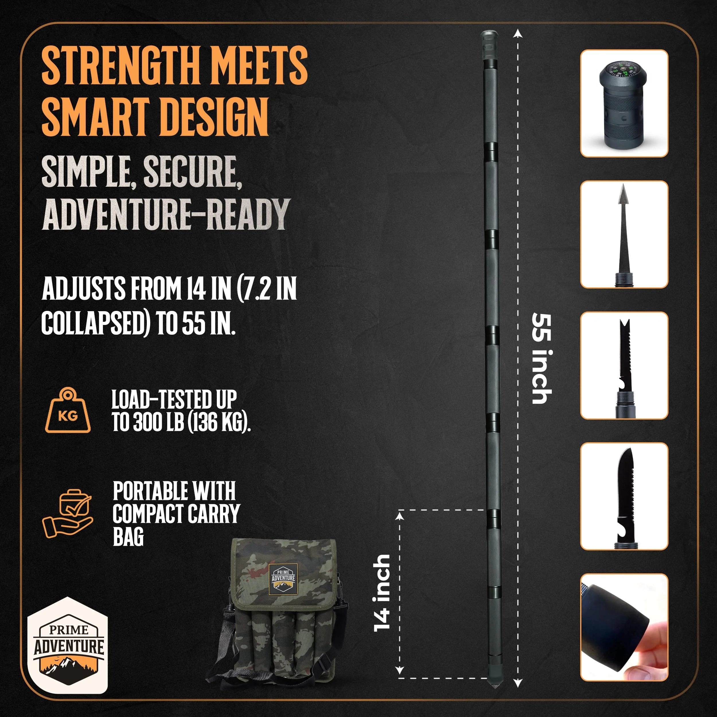Adventure 15-in-1 Tactical Survival i Hiking Staff Walking Stick