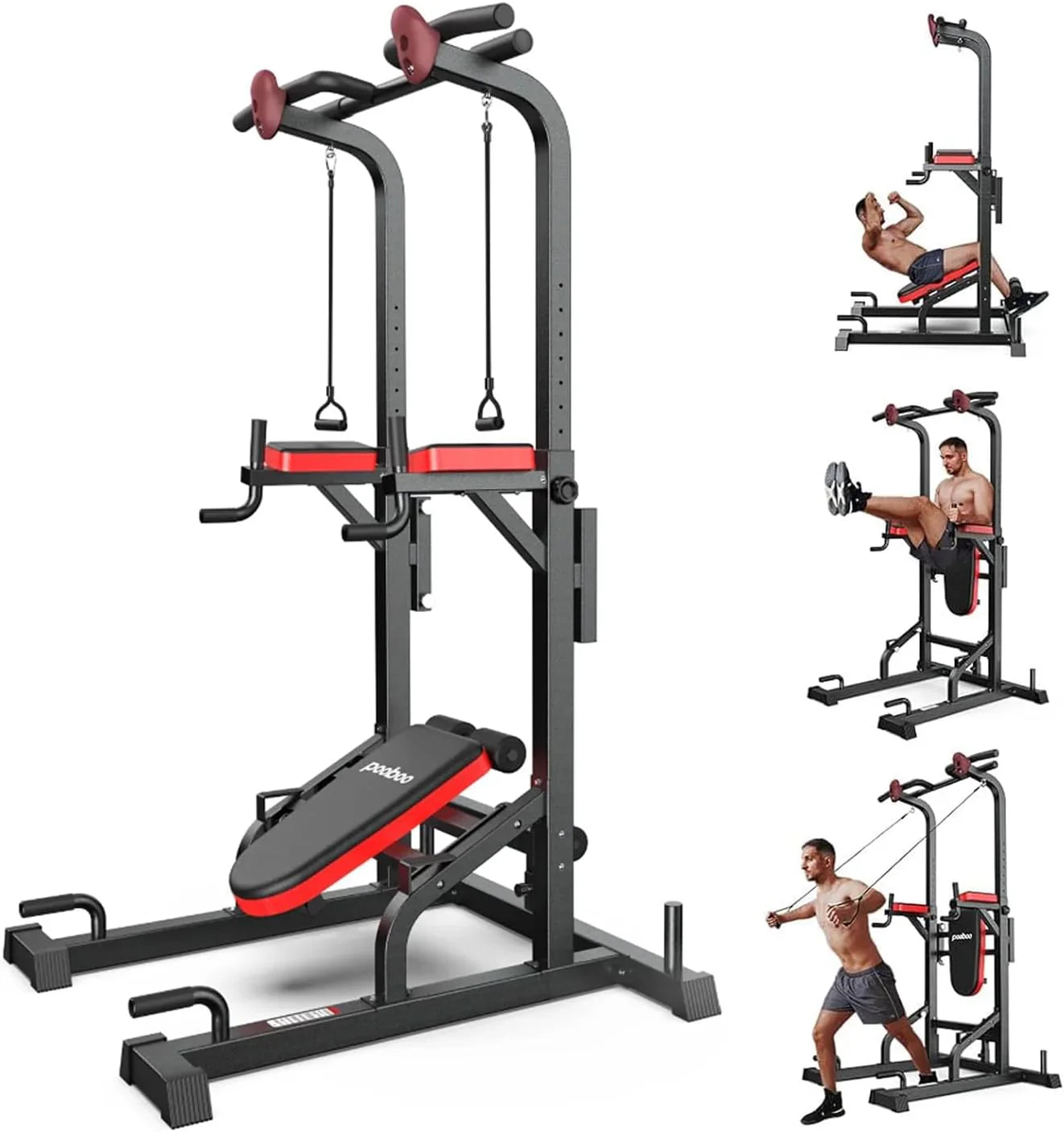 Pooboo moc Tower Dip stacja, Pull-up Bar, Supine Board, regulowany