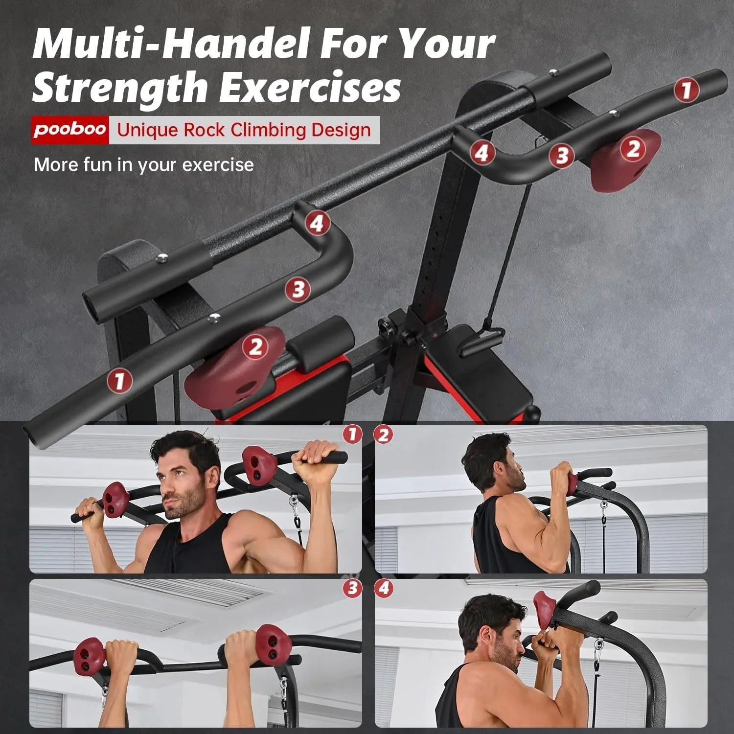 1787540416_47mpfLCD Pooboo moc Tower Dip stacja, Pull-up Bar, Supine Board, regulowany