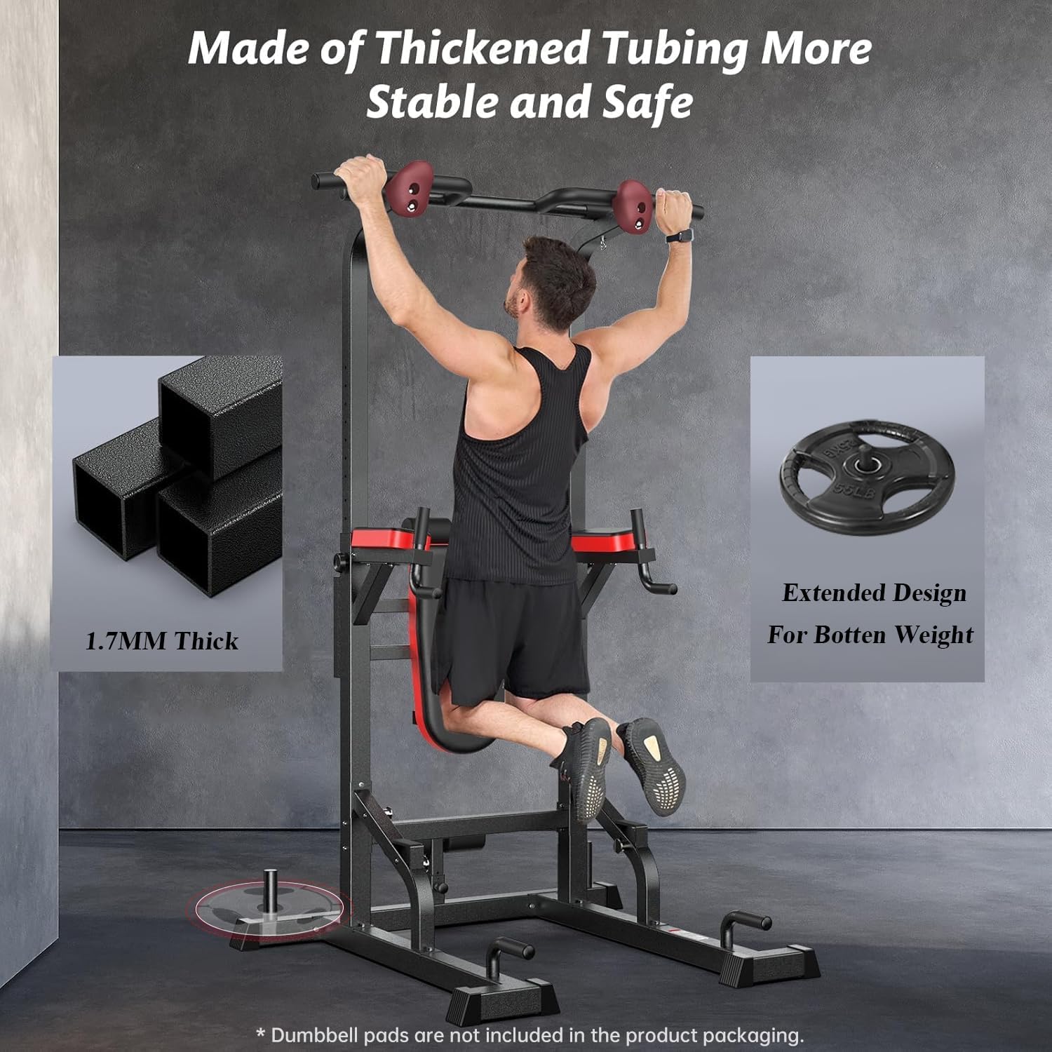1787540424_zlwYVdgL Pooboo moc Tower Dip stacja, Pull-up Bar, Supine Board, regulowany