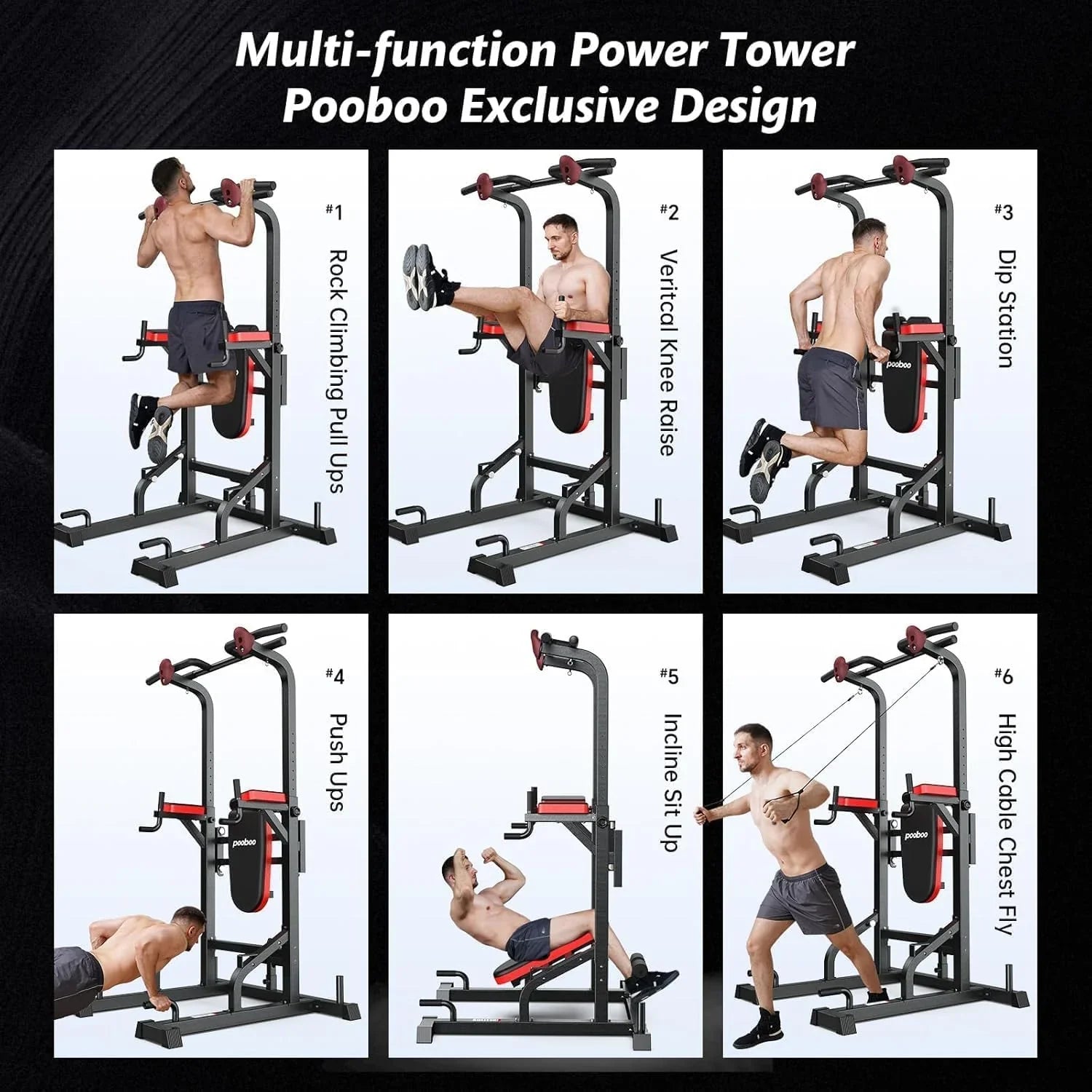 1787540430_L9omnGkL Pooboo moc Tower Dip stacja, Pull-up Bar, Supine Board, regulowany