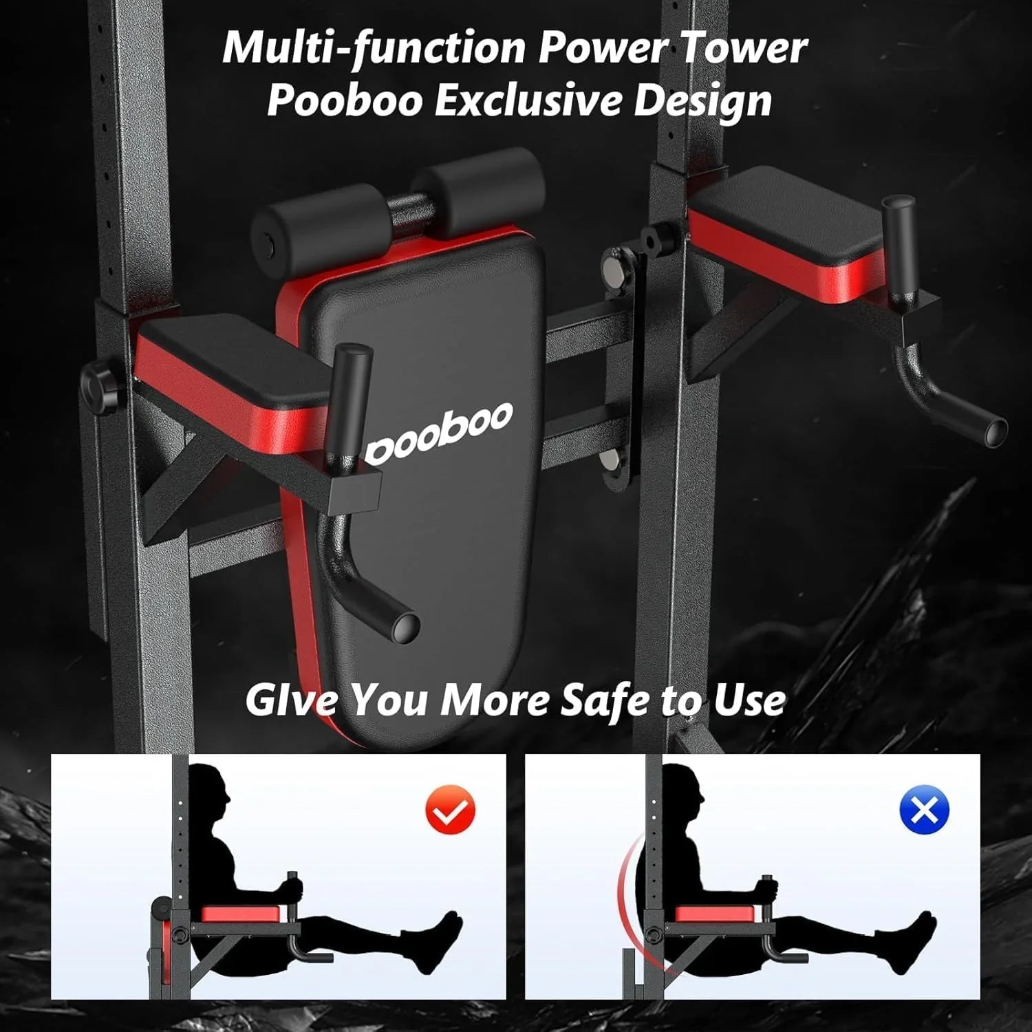 1787540434_u4aFyisr Pooboo moc Tower Dip stacja, Pull-up Bar, Supine Board, regulowany