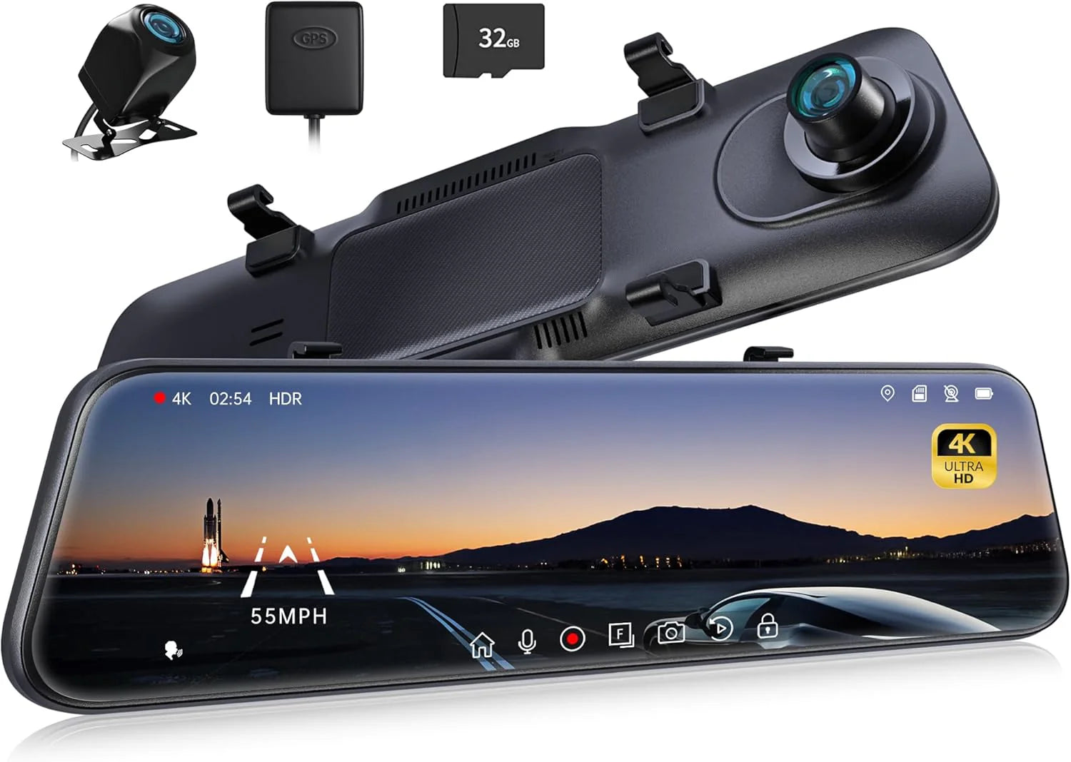 P12 Pro 4K Mirror Dash kamera z Night Vision