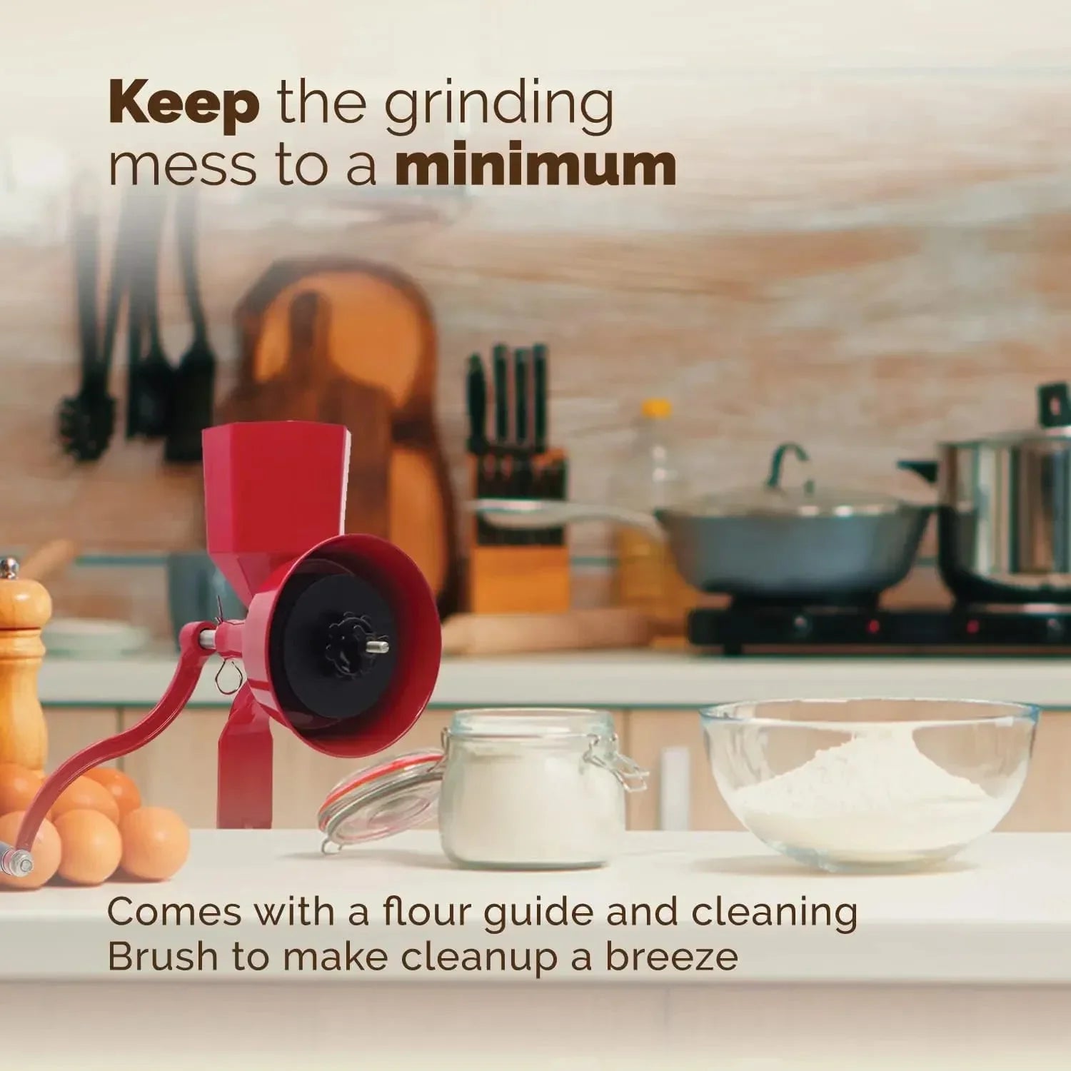 Grain Mill - Manual, Red Miracle Primary Deluxe Dry and Oily Grain Kitchen Flour Mill - Wheat Stone Mill
