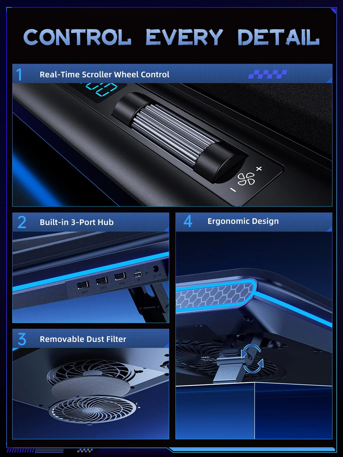 V12 gamingowy Laptop Cooling podkładka z RGB lampy