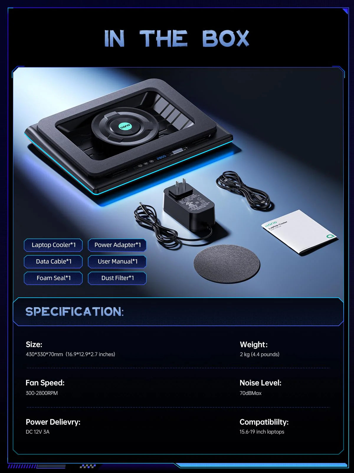 V12 gamingowy Laptop Cooling podkładka z RGB lampy